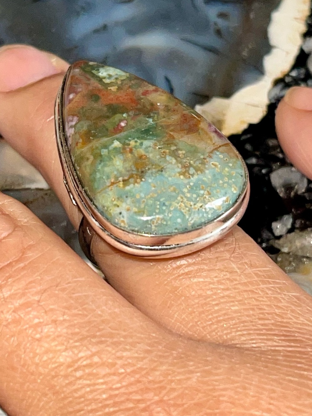 Epidote Dragon Bloodstone Jasper Ring Size 6
